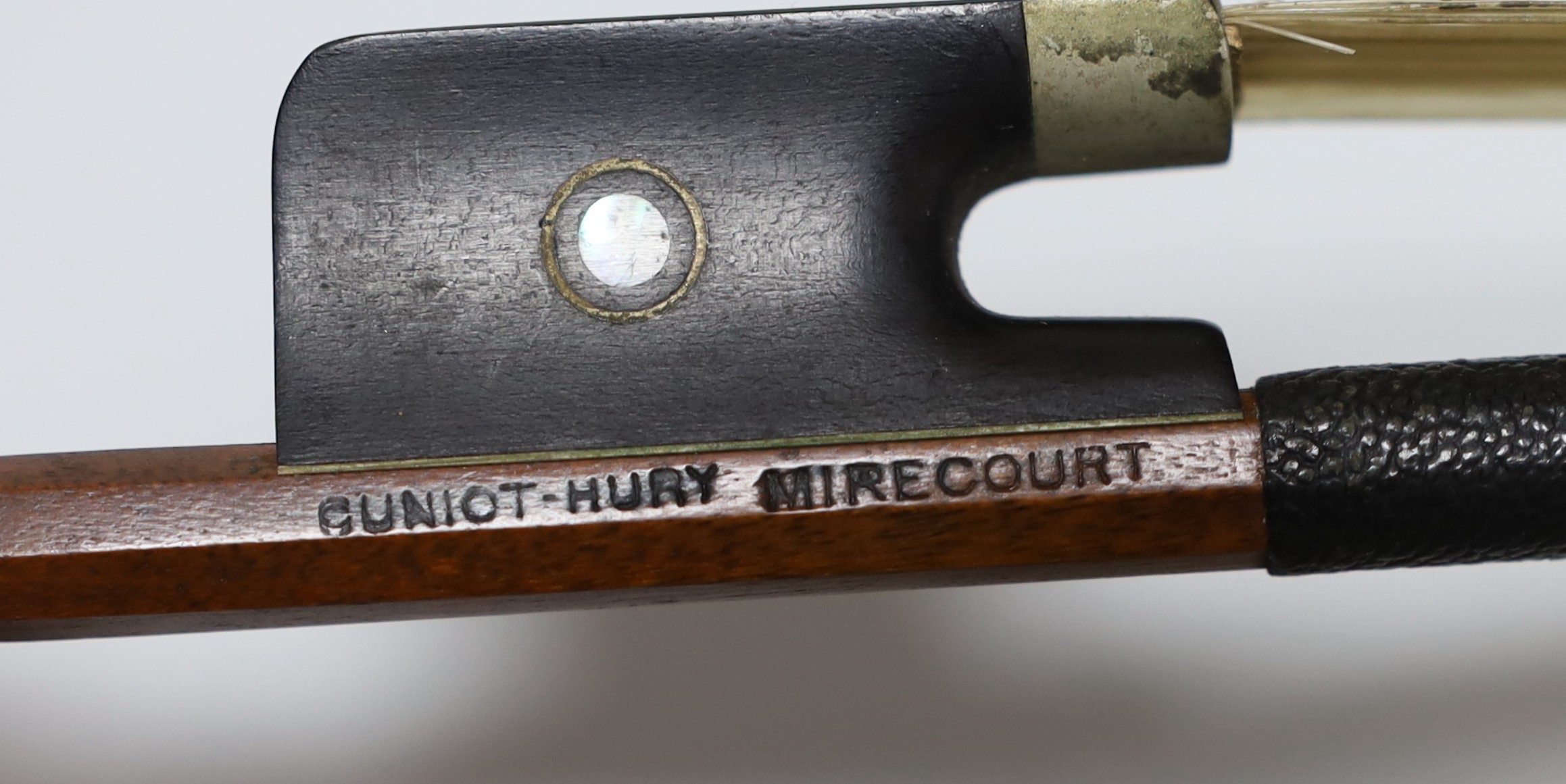 An 18th century German violin labelled Martin Leibmuller Mittenwalde, length of back 14ins, with a Cuniot-Hury Mirecourt bow (cites)